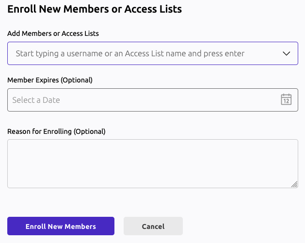 Screenshot of the Web UI showing the Access List and the "Enroll Member" button