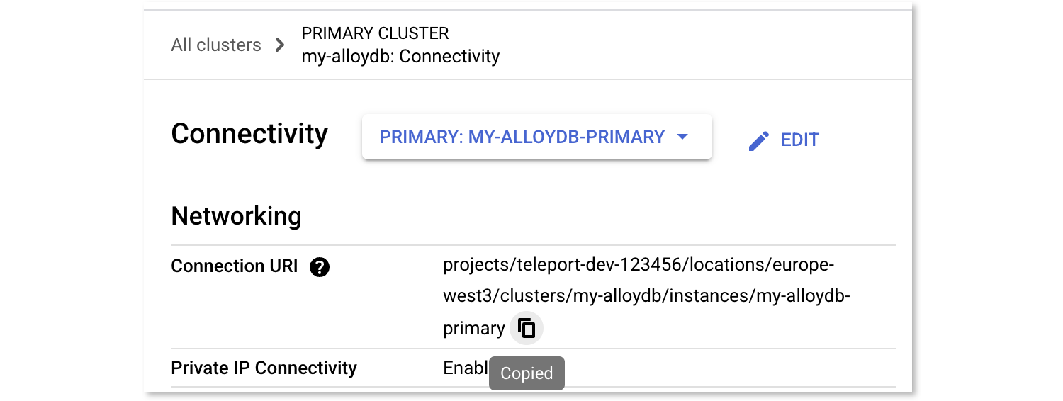 AlloyDB Connection URI